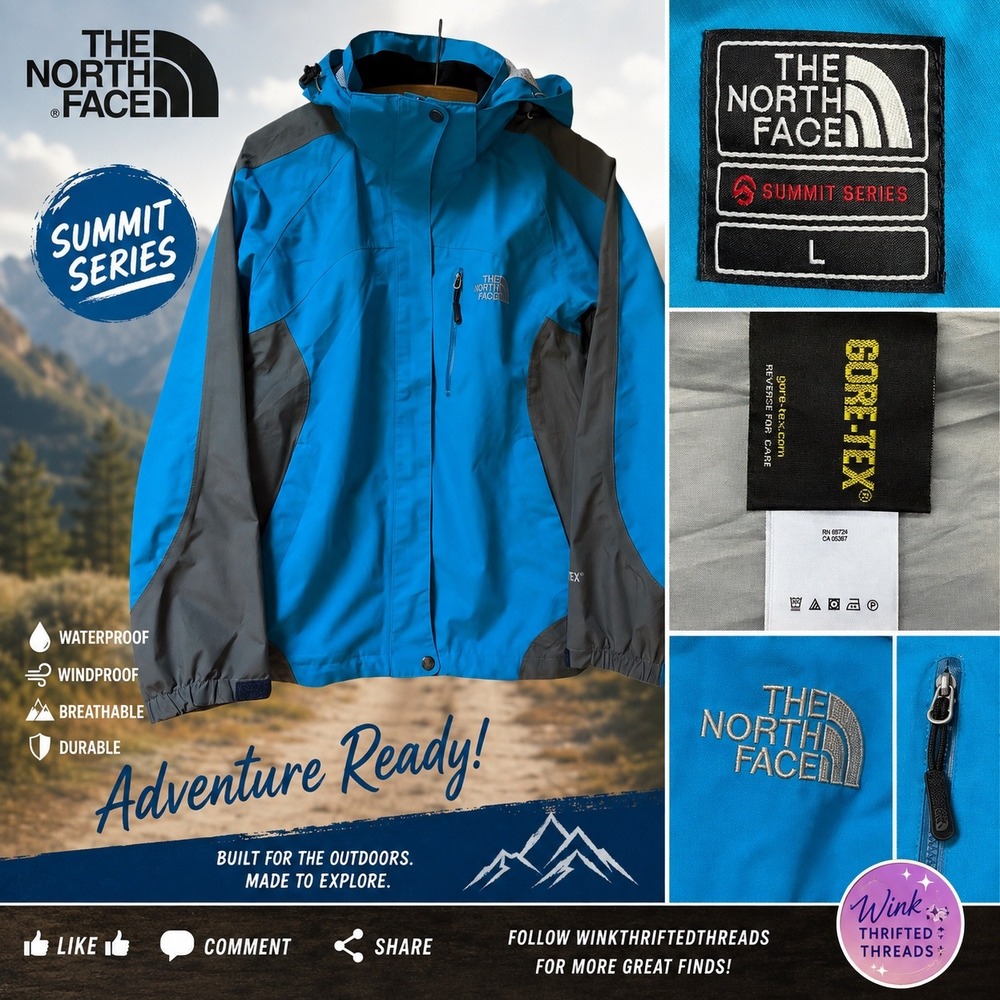 The North Face Summit Series Gore-Tex Jacket Blue Grey Womens Large Hooded Shell